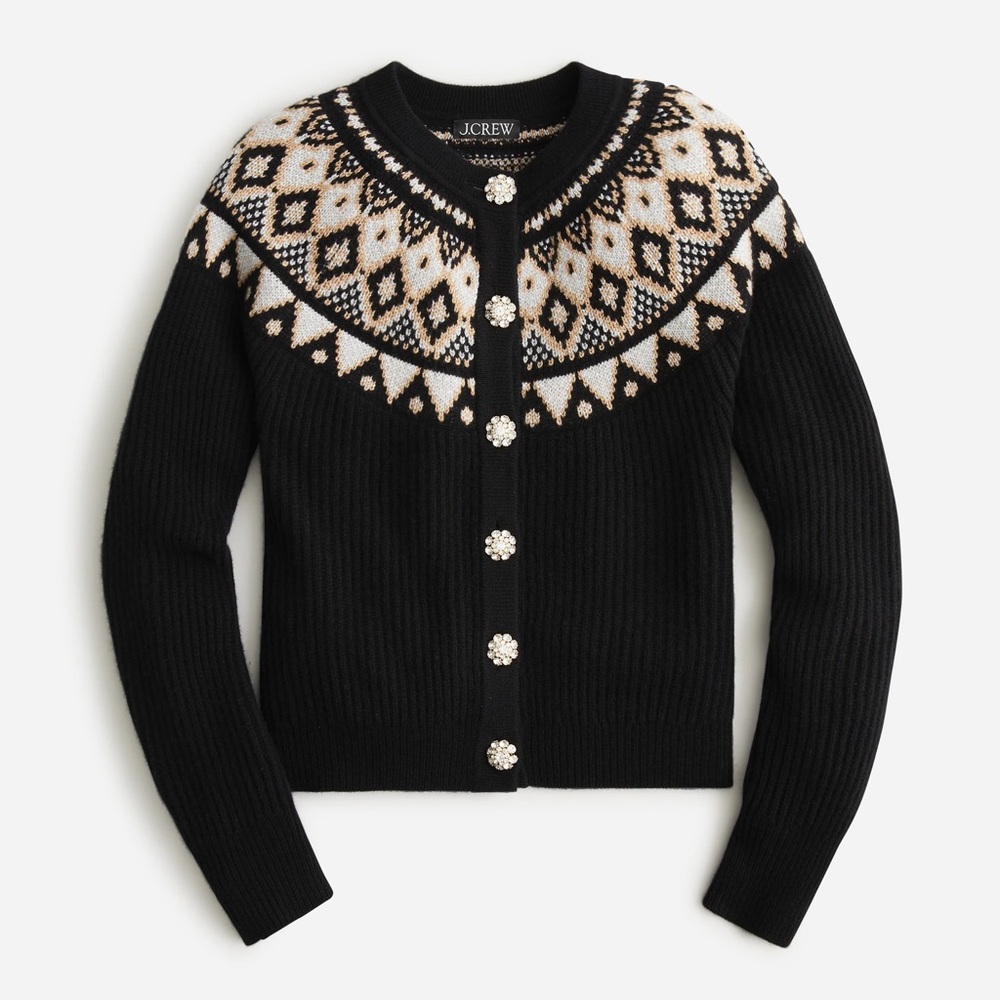 J.Crew Cashmere Fair Isle cardigan sweater featuring jewel buttons size XS